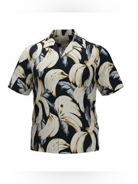 Tommy Bahama Shirt Mens Large Banana Print Silk Hawaiian Camp Button Up Aloha